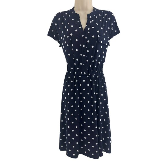 Roz & Ali Navy Blue White Polka Dot Print Sleeveless Dress Size 2X 18 20 Plus Sz - Picture 1 of 7